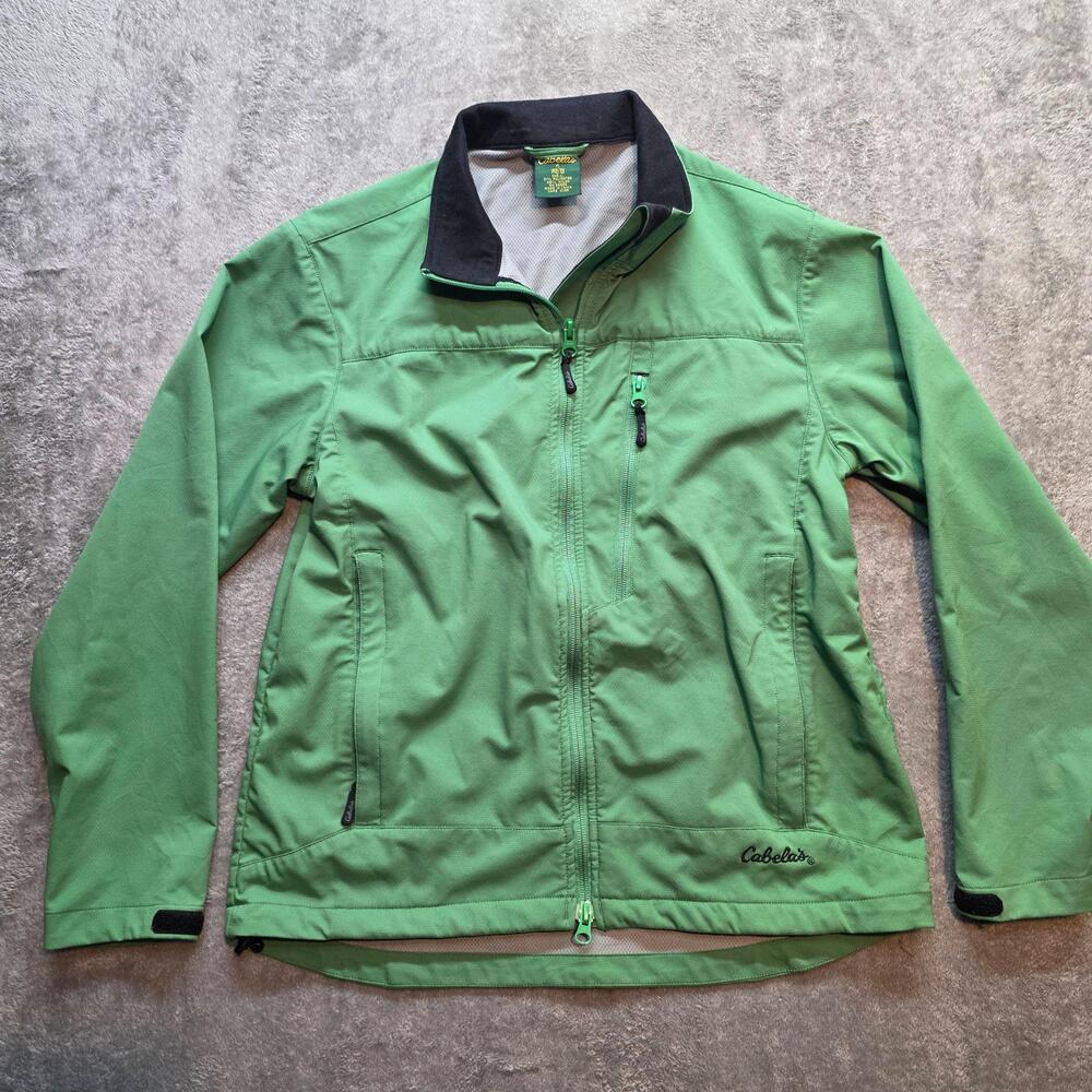 Cabela's Windbreaker Jacket Mens S Green Softshell Full Zip Hiking Pockets